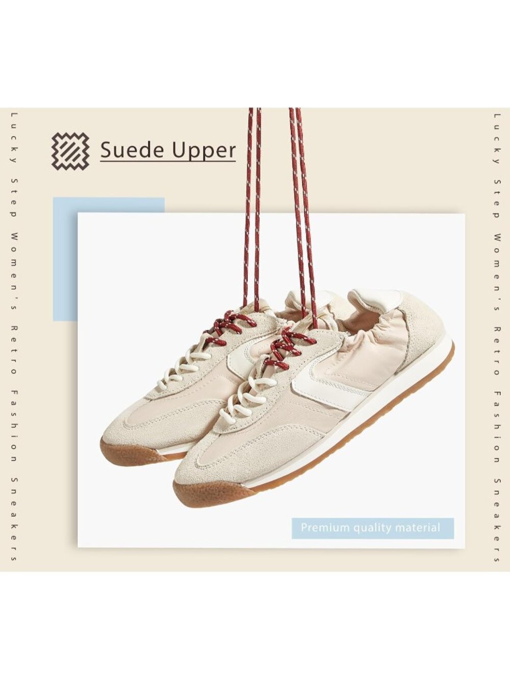 Women's Beige Comfortable Non Slip Retro Lightweight Trendy Fashion Sneakers - Picture 4 of 7